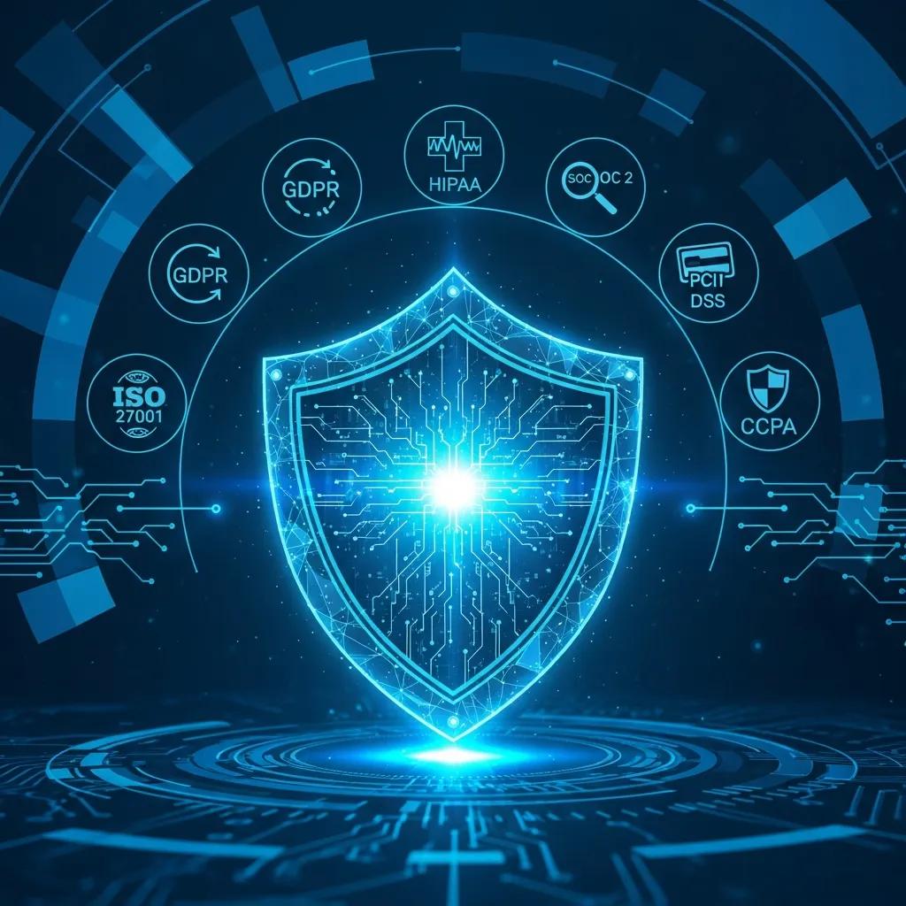 Illustration of a digital shield symbolising cybersecurity standards for SMEs