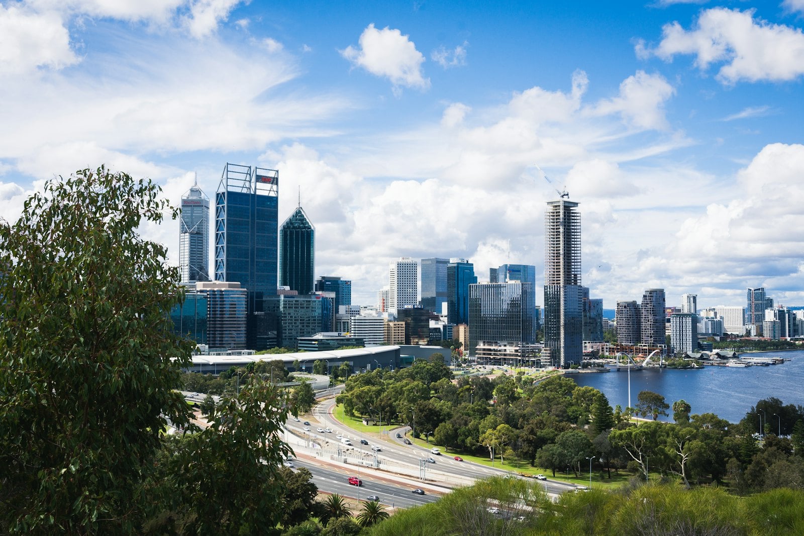 Perth city skyline and the Swan River from Kings Park
