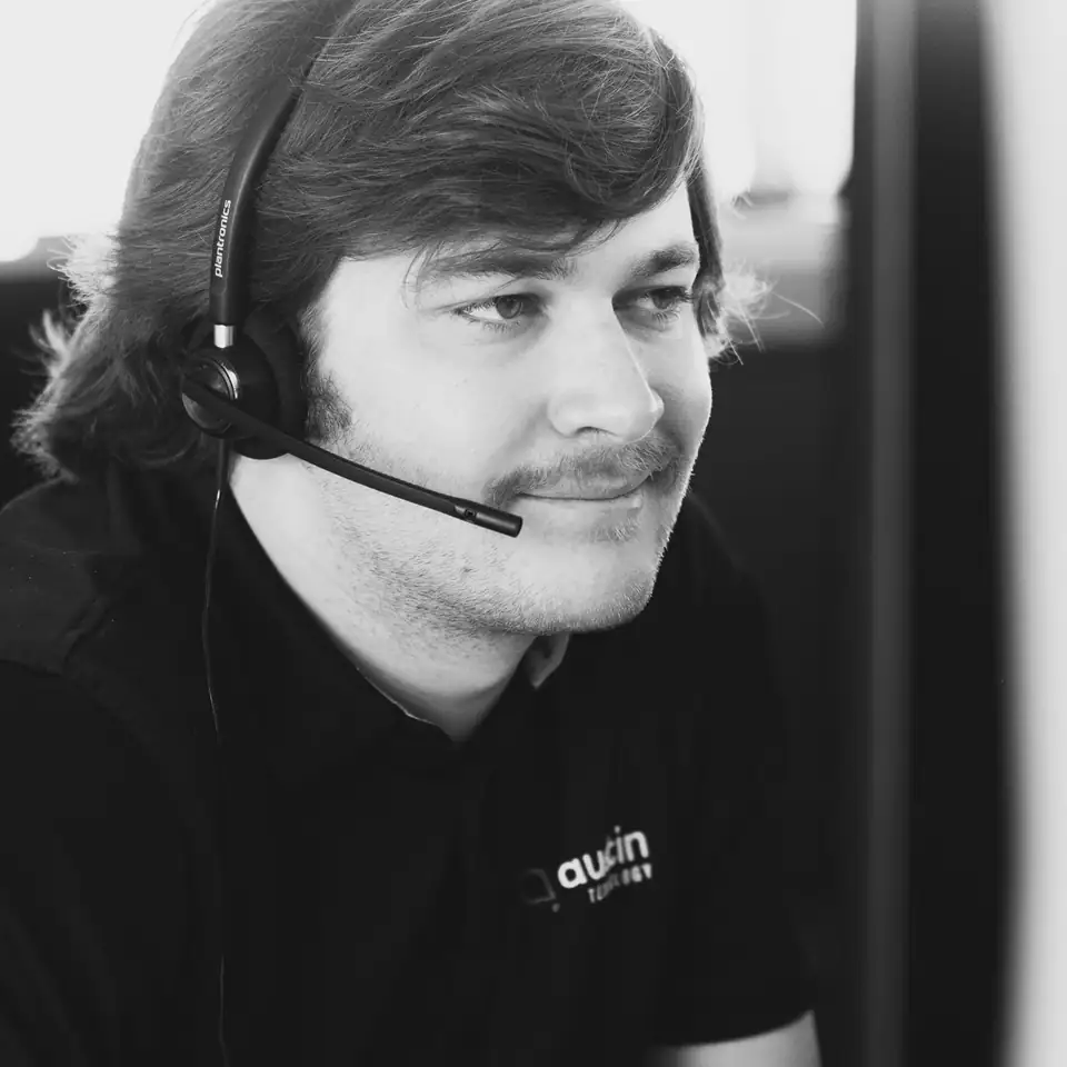 Jamie Webb, systems engineer at Austin Technology, on a call with a client