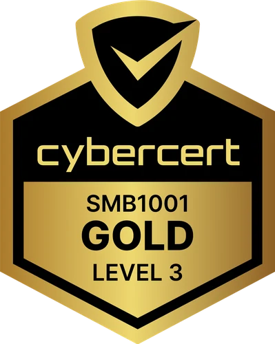 CyberCert SMB1001 Gold Level 3 certification badge